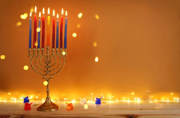 Náboženství Obraz Židovské Dovolené Chanuka Pozadí Menorah Tradiční Svícen Svíčky — Stock fotografie