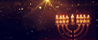 Image of jewish holiday Hanukkah with menorah (traditional candelabra) and candles clipart