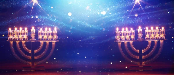 Imagem Férias Judaicas Hanukkah Com Menorah Candelabro Tradicional Velas — Fotografia de Stock