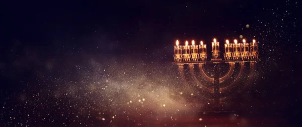 Image Jewish Holiday Hanukkah Menorah Traditional Candelabra Candles — Stock Photo, Image
