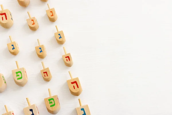 Bild Judisk Semester Hanukkah Bakgrund Spinning Toppar — Stockfoto