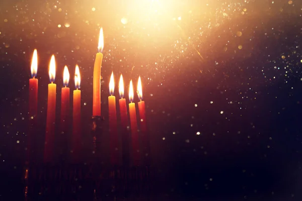 Wizerunek Żydowskiego Święta Chanuka Menorą Tradycyjny Świecznik Świecami — Zdjęcie stockowe