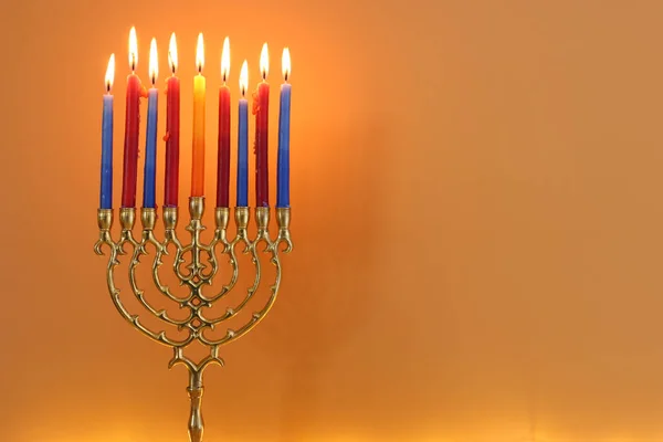 Образ Еврейского Праздника Ханука Менорой Традиционные Канделябры Свечами — стоковое фото