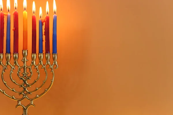 Образ Еврейского Праздника Ханука Менорой Традиционные Канделябры Свечами — стоковое фото