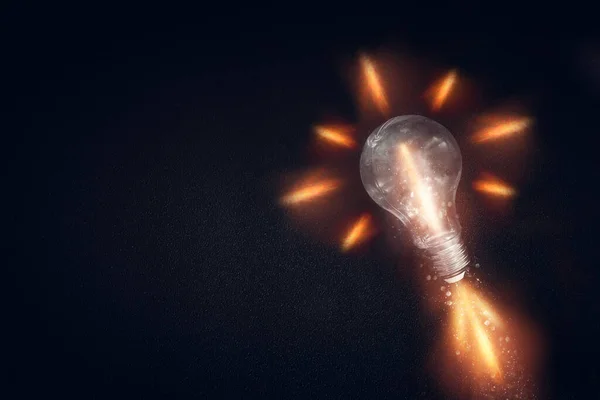 Light Bulb Dark Black Background Concept Creativity Innovation — Foto de Stock
