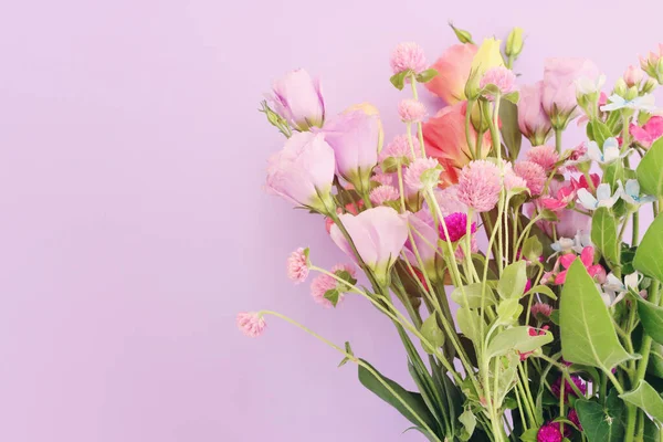 Top View Image Pink Purple Flowers Composition Pastel Background — 스톡 사진