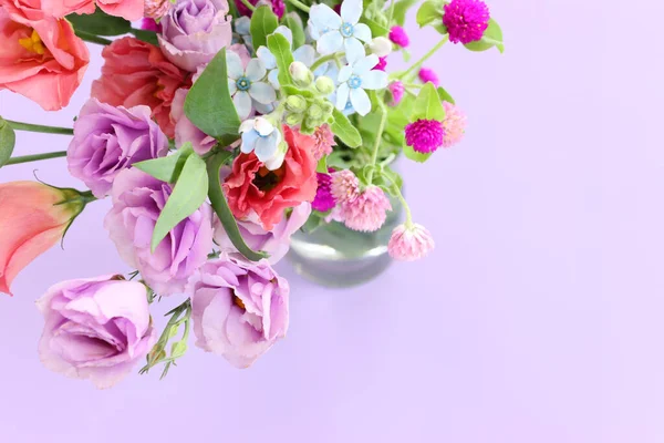 Top View Image Pink Purple Flowers Composition Pastel Background — Photo