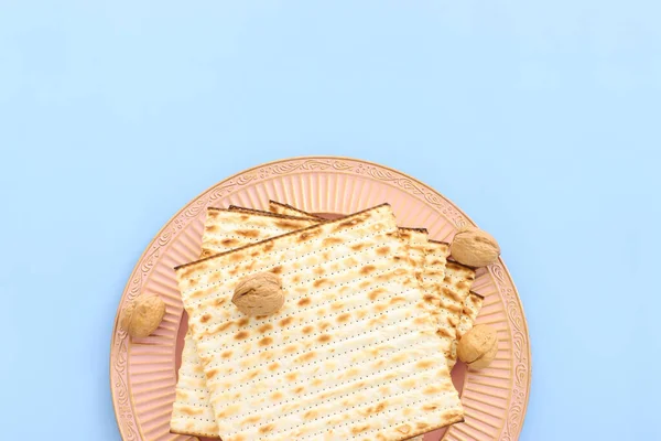 逾越节背景的Matzoh 犹太人节日面包 顶部视图 — 图库照片