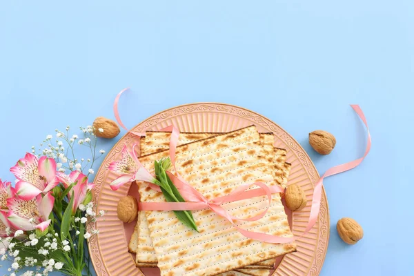 Пасхальний Фон Мацо Єврейський Святковий Хліб Вид Зверху — стокове фото