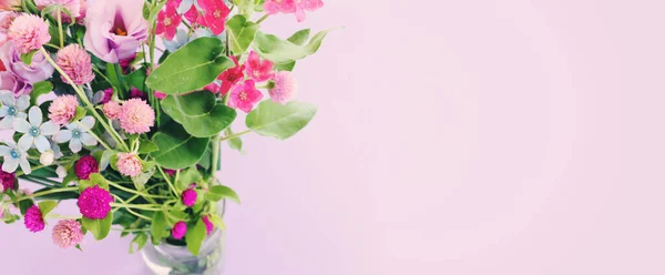 Top View Image Pink Purple Flowers Composition Pastel Background — Photo