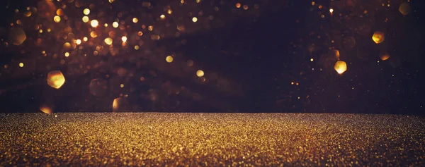 Achtergrond Van Abstracte Glitter Lichten Goud Zwart Focus — Stockfoto