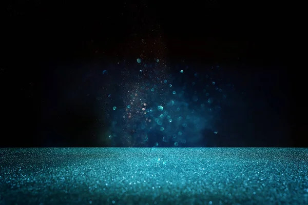 Sfondo Luci Glitter Astratte Blu Nero Focalizzata — Foto Stock