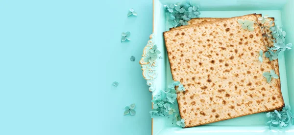 Concetto Celebrazione Pesah Festa Ebraica Pasqua Sfondo Blu Pastello — Foto Stock
