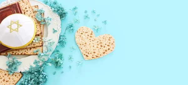 Concetto Celebrazione Pesah Festa Ebraica Pasqua Sfondo Blu Pastello — Foto Stock
