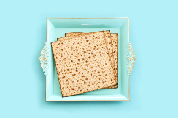 Conceito Celebração Pesah Feriado Judaico Páscoa Sobre Fundo Azul Pastel — Fotografia de Stock