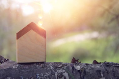 Doğada küçük bir ev imajı. Ekoloji, güneş enerjisi ve sürdürülebilirlik fikri