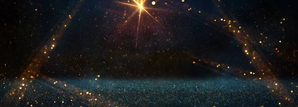 Soyut Parıltılı Işıkların Arkaplanı Altın Mavi Siyah Odaklan — Stok fotoğraf