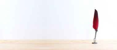 Kırmızı tüylü kaliteli mürekkep kalemi.