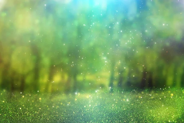 Sfondo Astratto Luci Verdi Brillanti Nella Foresta Eco Concetto Magico — Foto Stock
