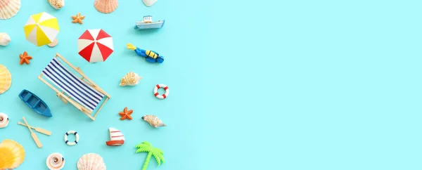 Nautical Vacation Travel Banner Sea Life Style Objects Top View — Stock Photo, Image