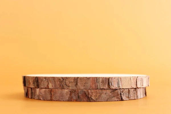Houten Plank Pastelkleurige Achtergrond Voor Cosmetica Esthetiek Objecten Mockup — Stockfoto
