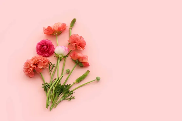 Top View Image Pink Flowers Composition Pastel Background — стоковое фото