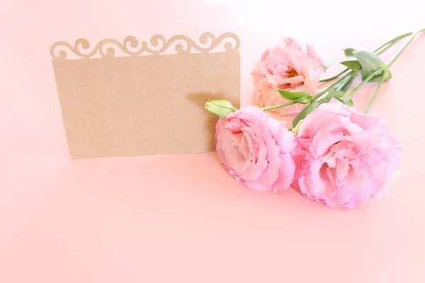 Top View Image Pink Flowers Composition Empty Note Pastel Background — Stock Photo, Image