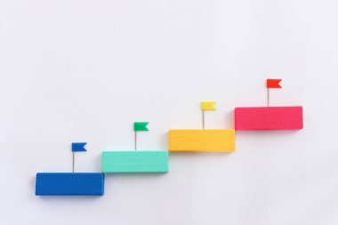 Merdivenlerin ve bayrağın görüntüsünü kavra. Hedef ve hedef belirleme fikri