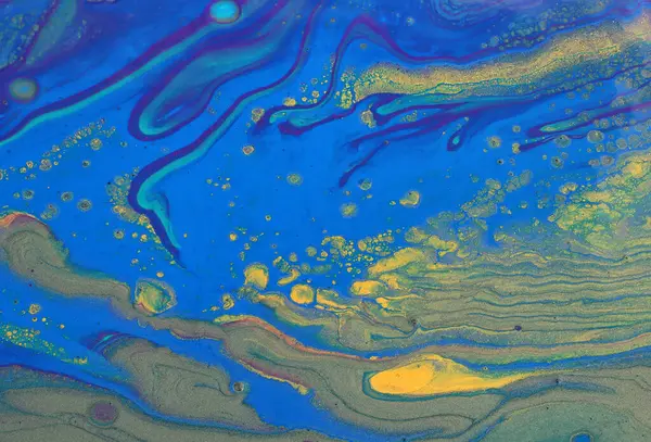 Художественная Фотография Абстрактного Мраморного Фона Эффекта Синим Золотым Творческими Цветами Стоковое Фото