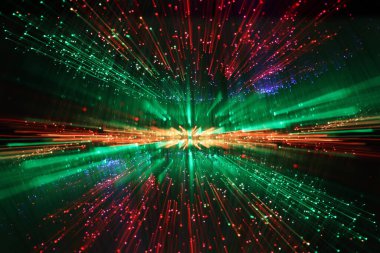 Kırmızı ve yeşil merceklerin arka planı parlıyor. Soyut resim