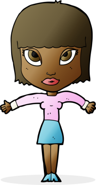 Orijinal çizgi film kadını omuz silkiyor.