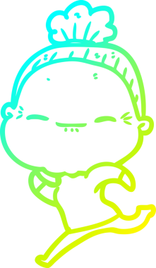 Huzurlu, yaşlı bir kadının çizgi film çizimi.