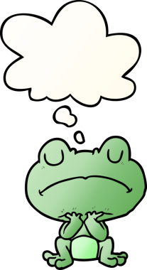 Düşünce baloncuğu yumuşak eğimli orijinal çizgi film kurbağası