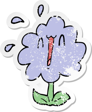 Bir karikatür çiçeğinin orijinal üzgün çıkartması