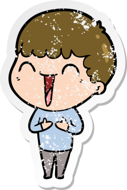 Çizgi film kahramanı mutlu bir adamın orijinal üzgün çıkartması.