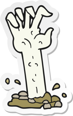 Çizgi film zombi elinin orijinal çıkartması yerden yükseliyor.