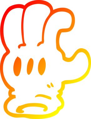 Bir çizgi film eldiveni çiziminin orjinal, sıcak çizgi çizimi