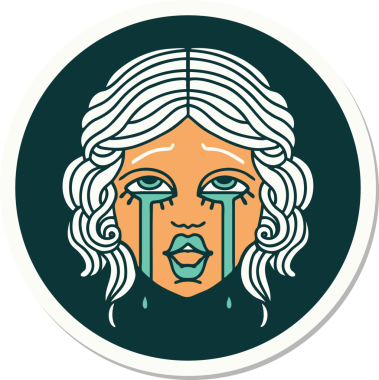 Orijinal dövme çıkartması geleneksel tarzda, mutlu ağlayan bir kadın yüzü.