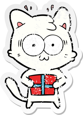 Orijinal kederli karikatür çıkartması Noel hediyeli sürpriz kedi.
