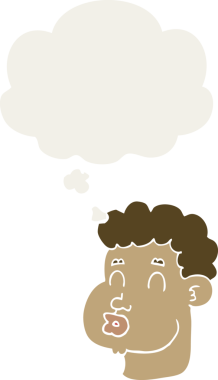 Eski tarz düşünce baloncuğu olan orijinal çizgi film erkek yüzü