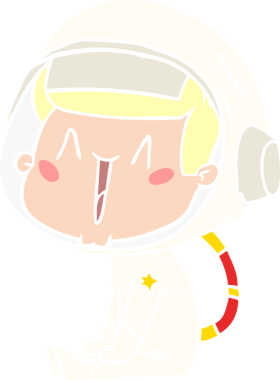 Orijinal mutlu düz renkli çizgi film astronotu oturuyor.