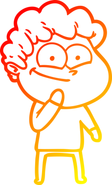 Mutlu bir çizgi film karakterinin orjinal sıcak çizgi çizimi.