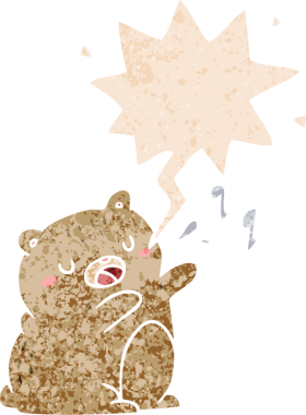 Orijinal karikatür şarkı söyleyen ayı grunge sıkıntı retro desenli tarzı ile konuşma balonu