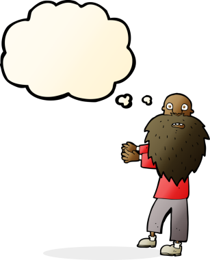 Düşünce baloncuğu olan orijinal sakallı yaşlı adam.