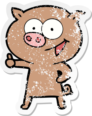 Neşeli bir domuz çizgi filminin orijinal kederli çıkartması