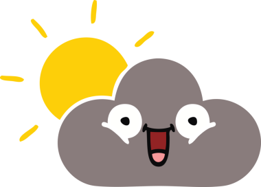 Bir fırtına bulutu ve güneşin orijinal düz renk retro karikatürü