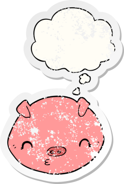 Üzüntülü bir çıkartma olarak düşünce balonlu orijinal çizgi film domuzu.