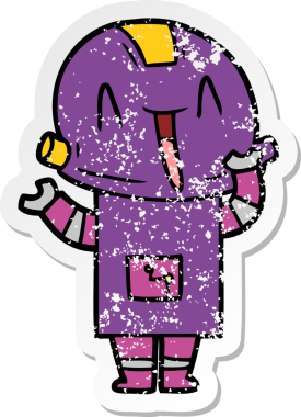 Çizgi film robotunun orijinal sıkıntılı çıkartması