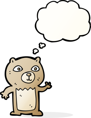 Düşünce baloncuklu oyuncak ayıyı sallayan orijinal çizgi film