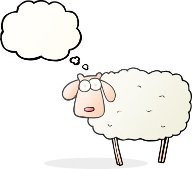 Orjinal serbest çizim düşünce balonu çizgi film koyunu